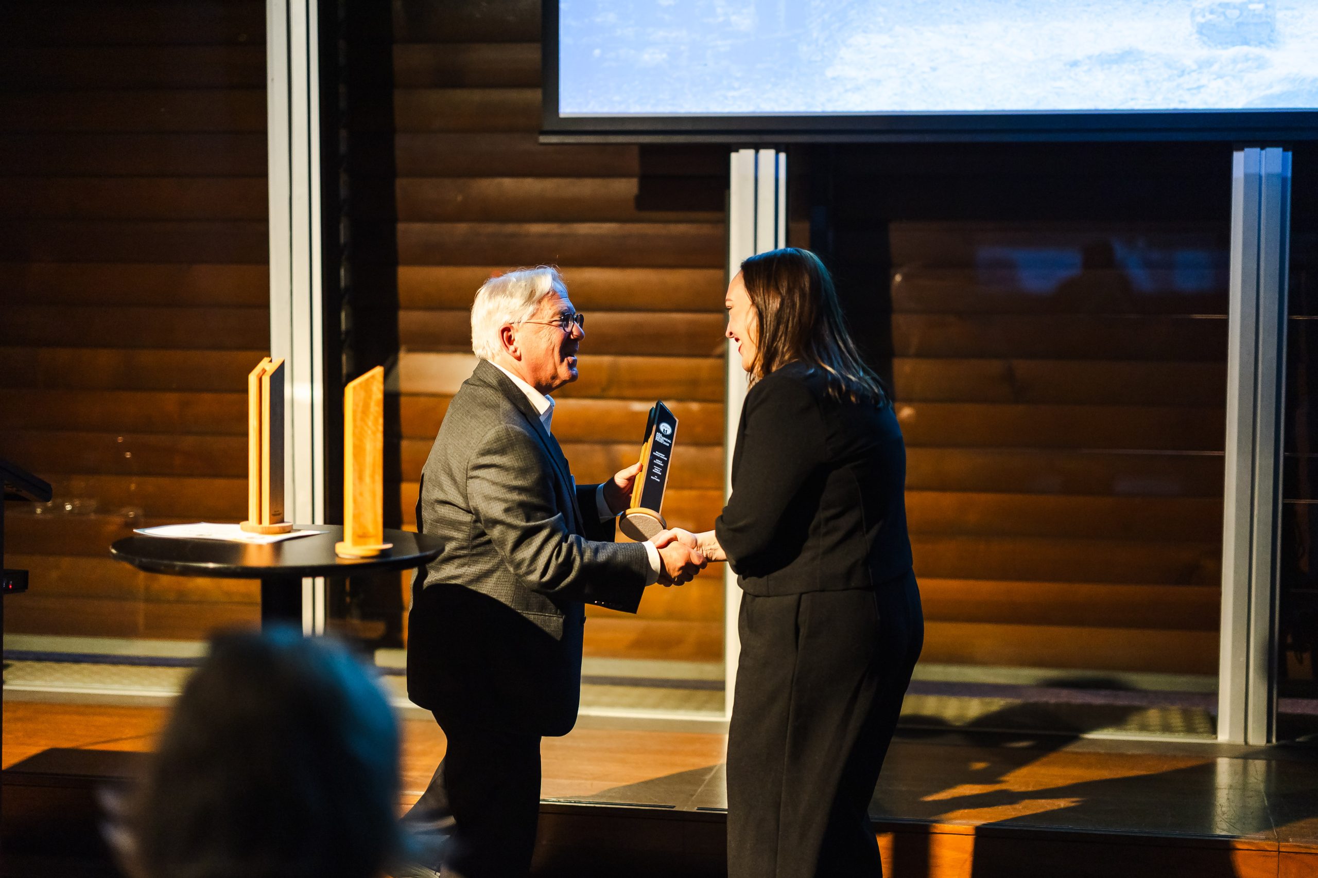 Edward Federman presenting the CYA award to Suzanne Leal at the ARA Historical Novel Prize 2025 ceremony